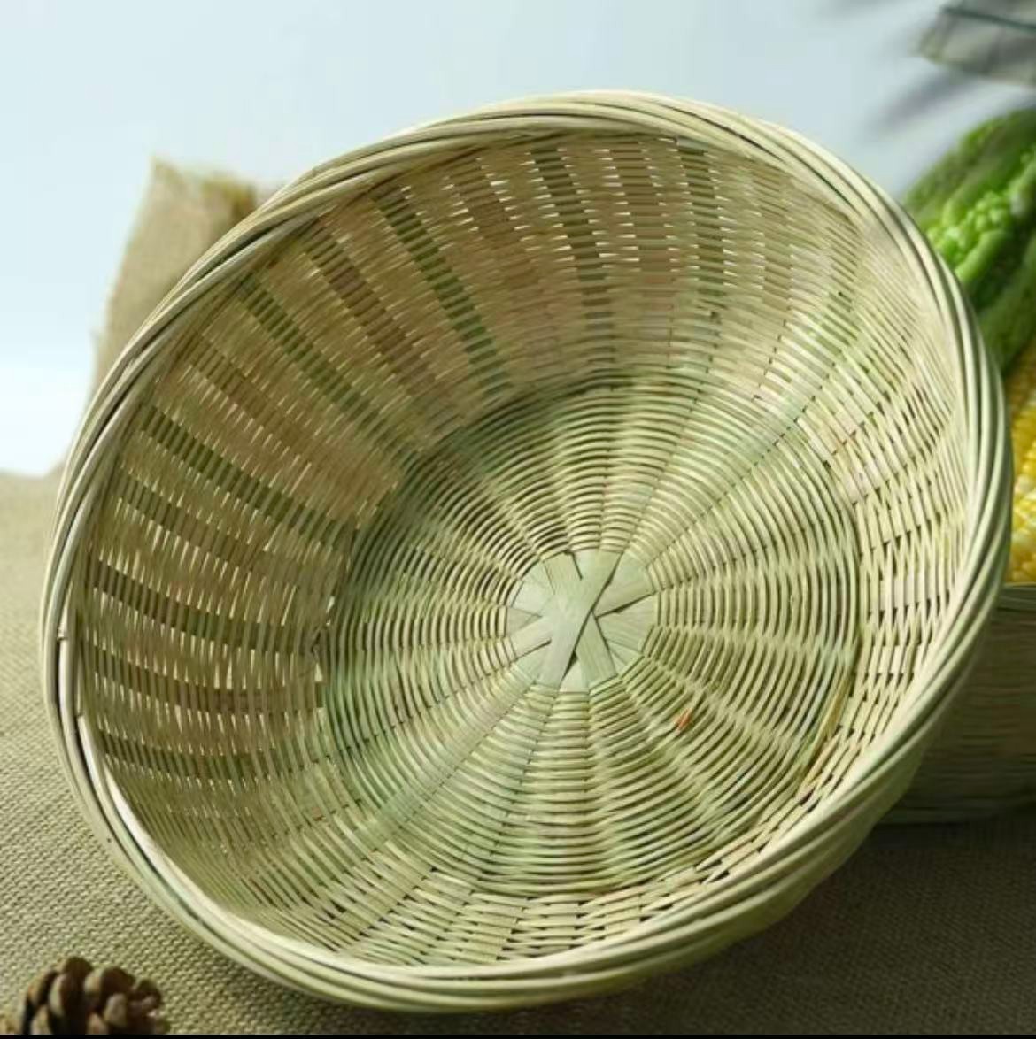 25cm竹青手工编织馒头收纳筐耐用结实家用水果篮