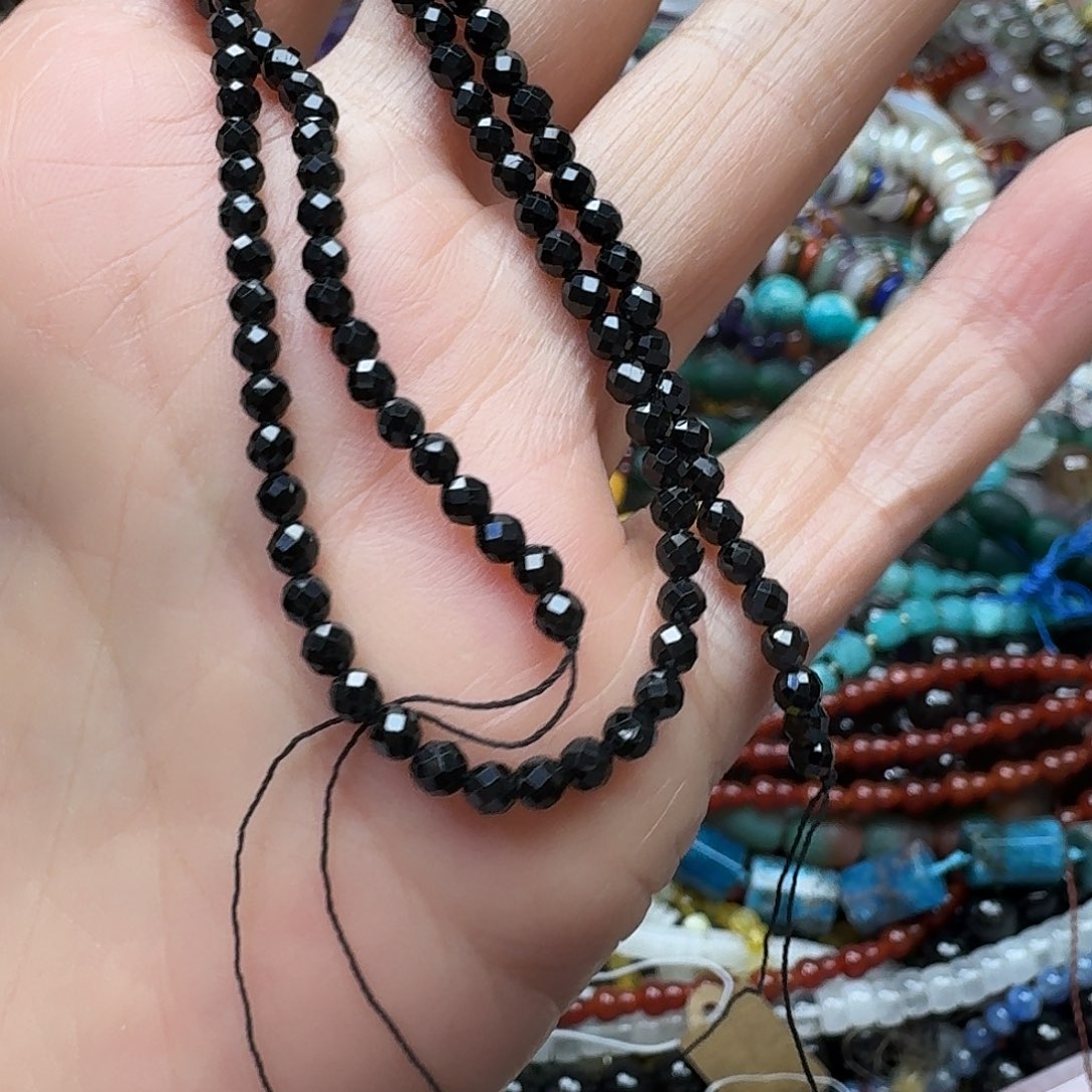 玛瑙/玉髓合金珠宝半成品一条3m黑尖晶隔珠