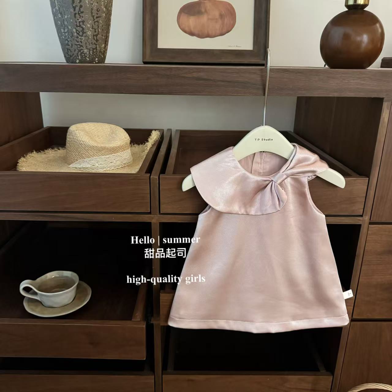 【现】【甜品起司】女宝宝蝴蝶结粉色缎面高级感甜美生日周岁礼服裙