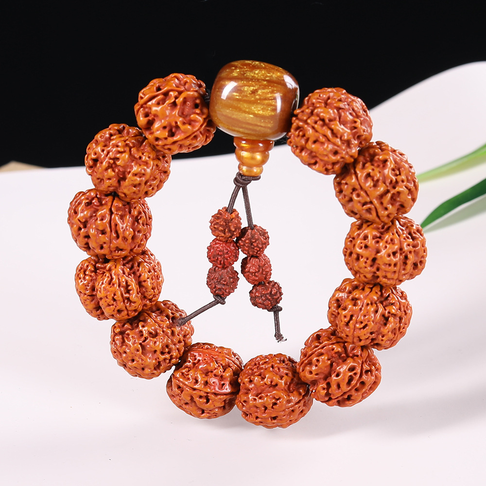 天然老料尼泊尔金刚子文玩手串五瓣红黄皮男女佛珠盘玩饰品