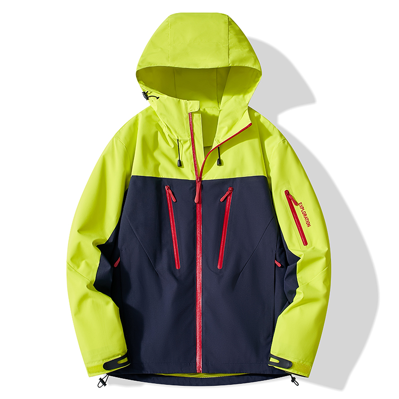 男女同款简约户外男女通用防风防雨连帽压胶冲锋衣登山服