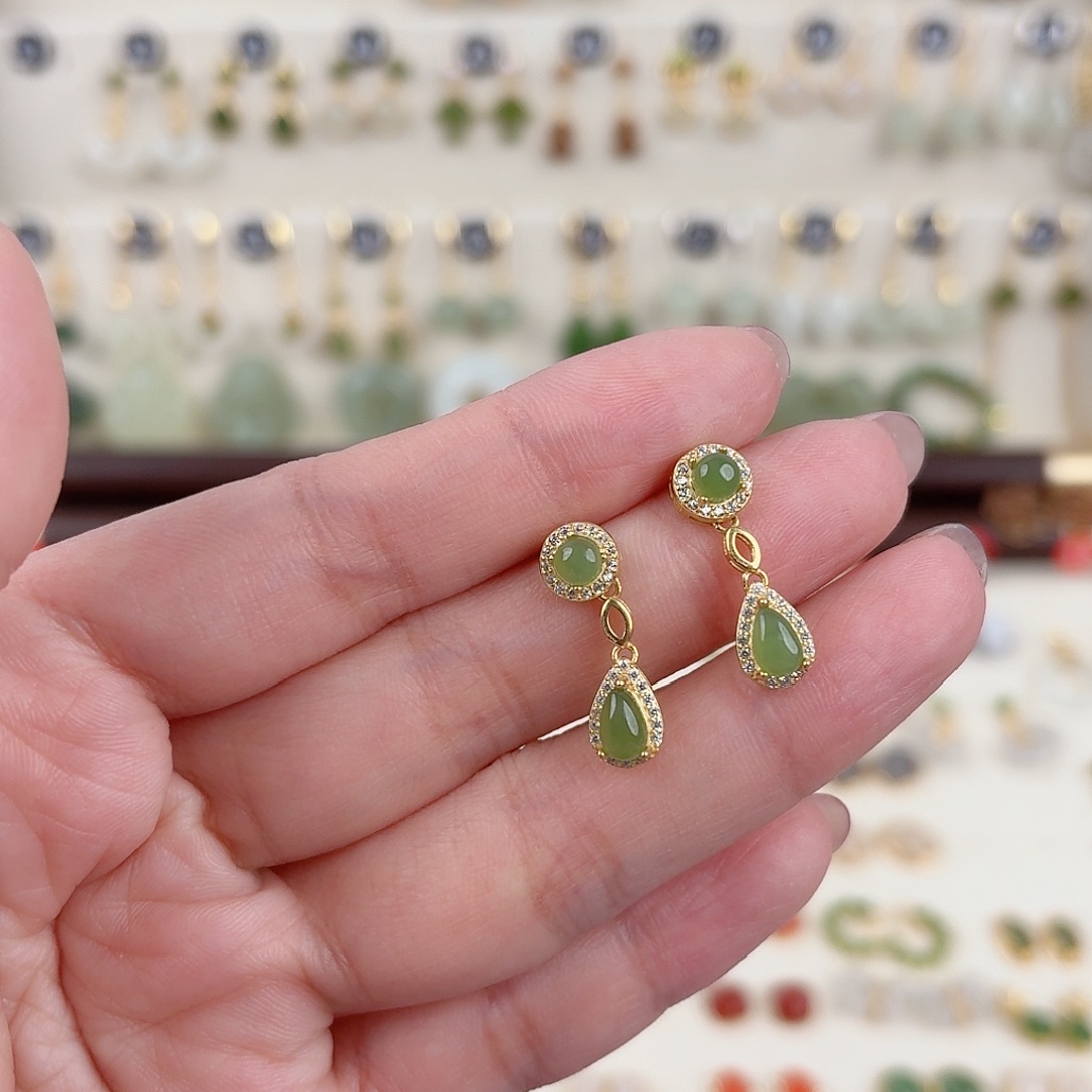 银S925镶嵌和田玉耳饰