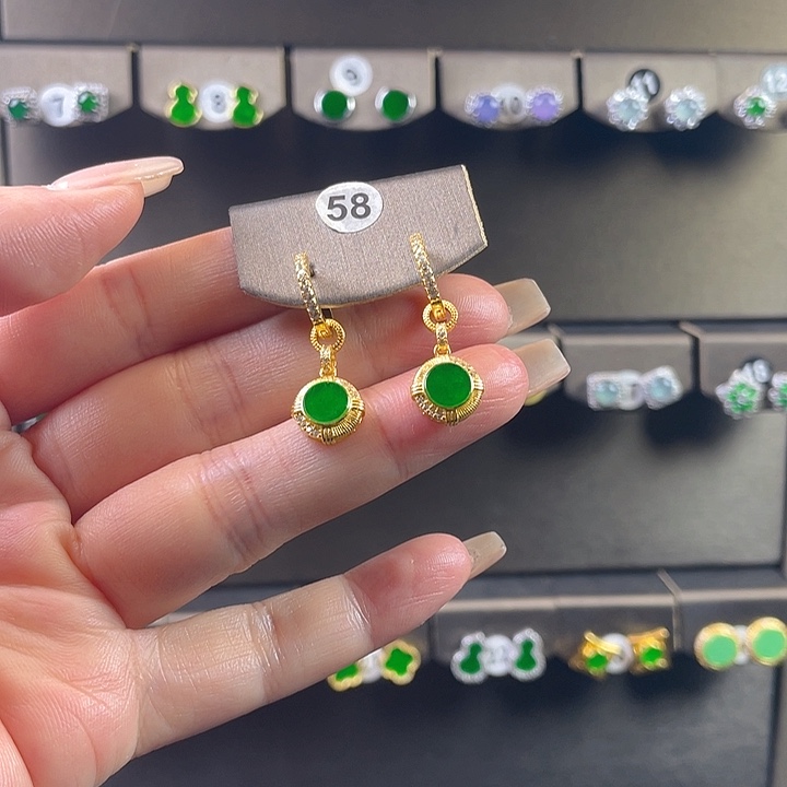 翡翠银S925镶嵌耳饰缅甸A货