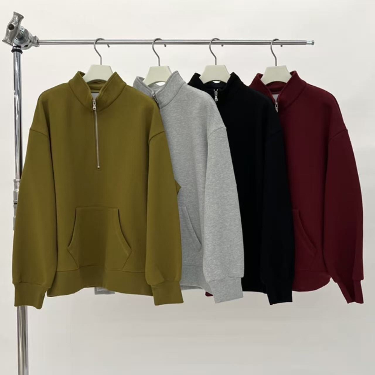 女士绿色减龄显白立领保暖半拉链长袖卫衣秋冬季休闲83602