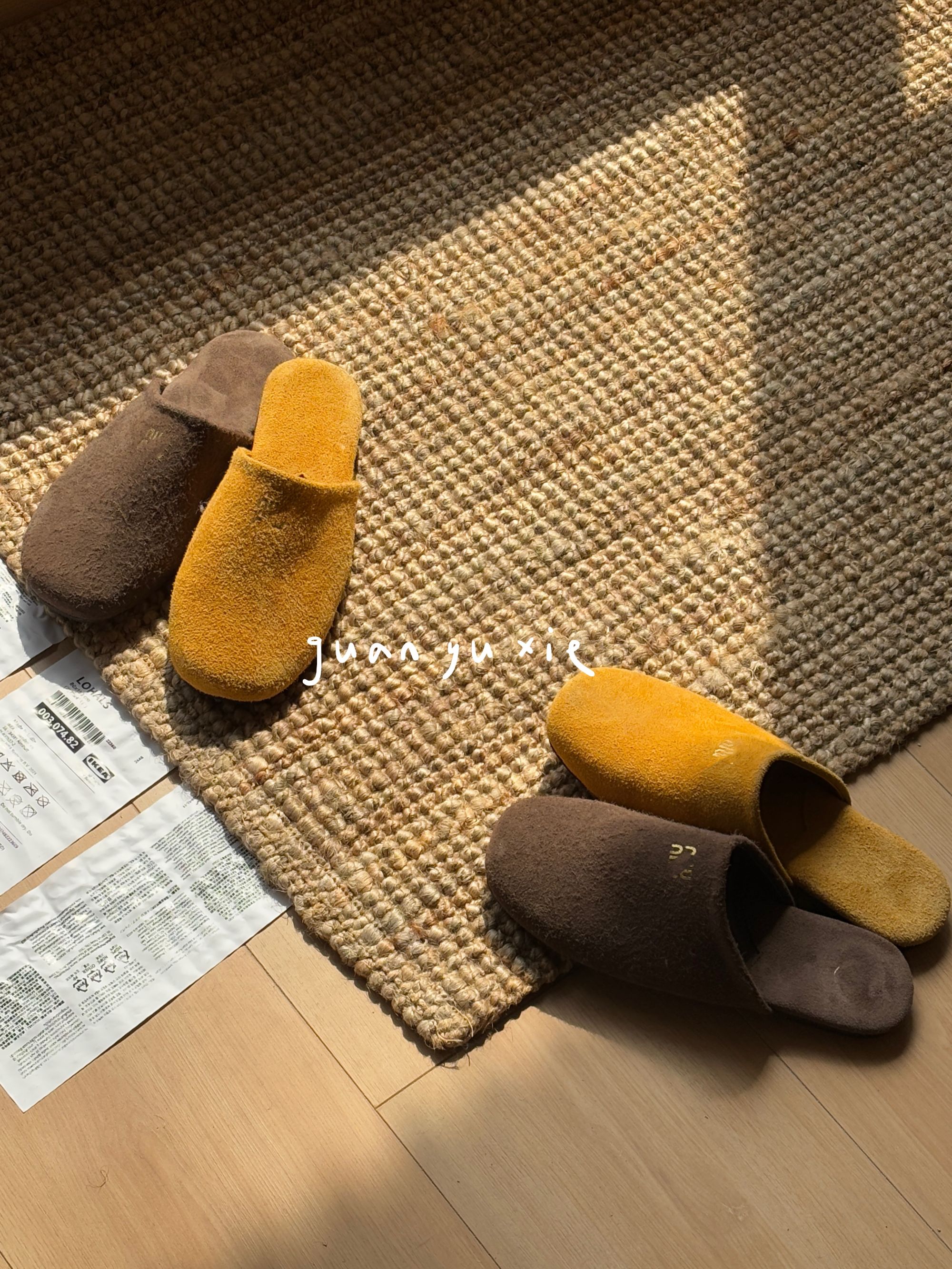 Tai.真皮~M家芒果色系平底时尚休闲懒人拖