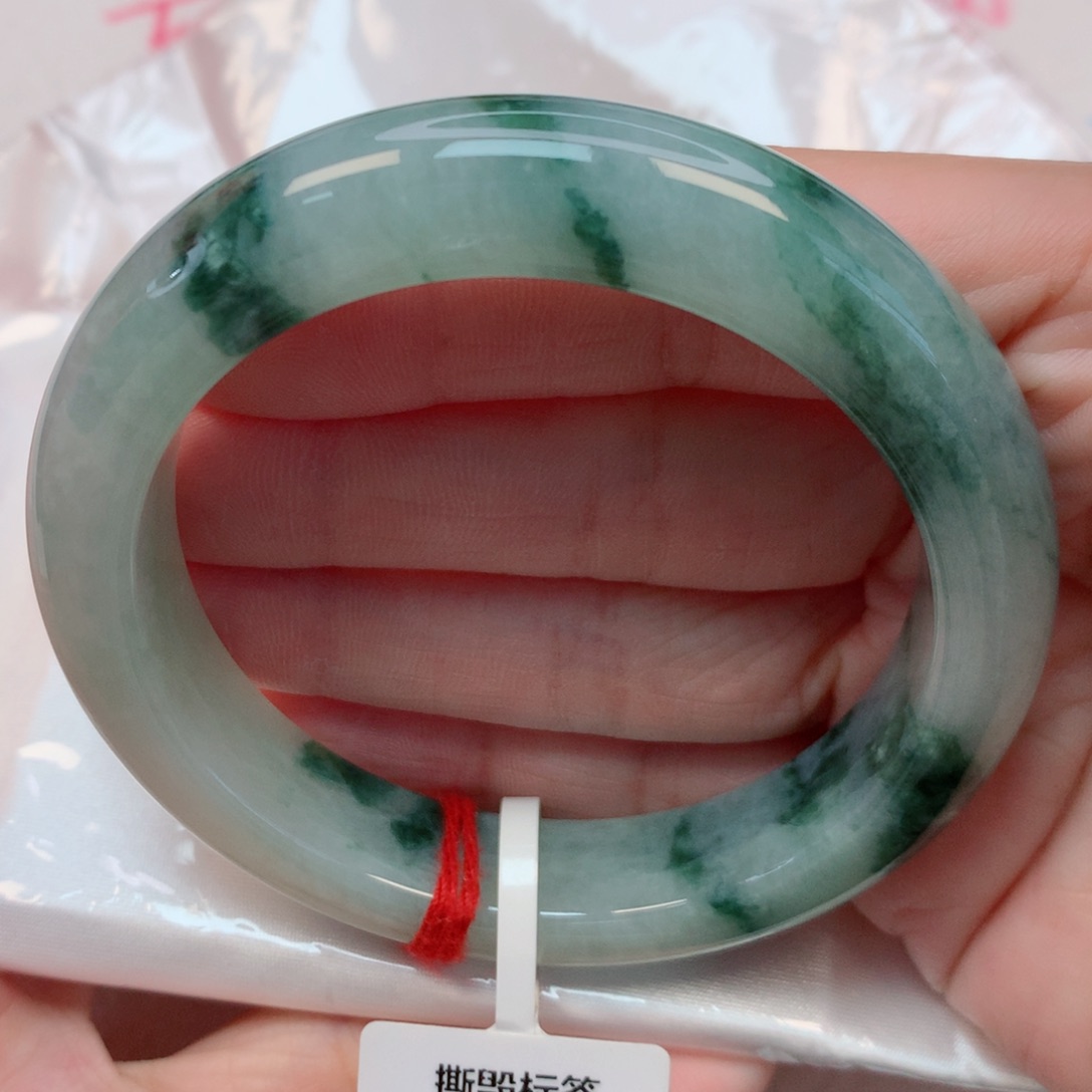 翡翠手镯未镶嵌56.8圈 冰飘海藻绿花