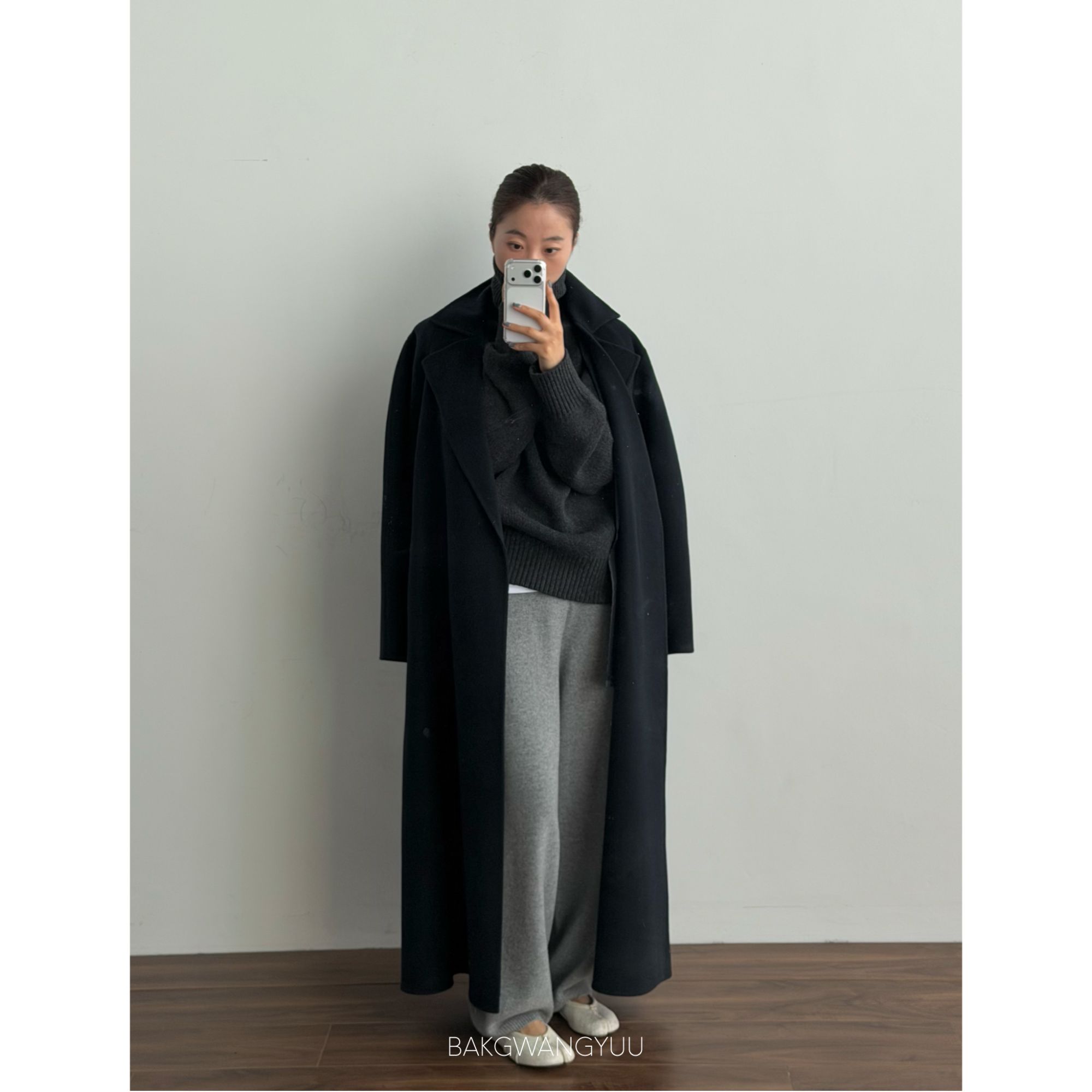 2509｜秋冬新款长款显瘦保暖浴袍款双面毛呢外套 | 藏青