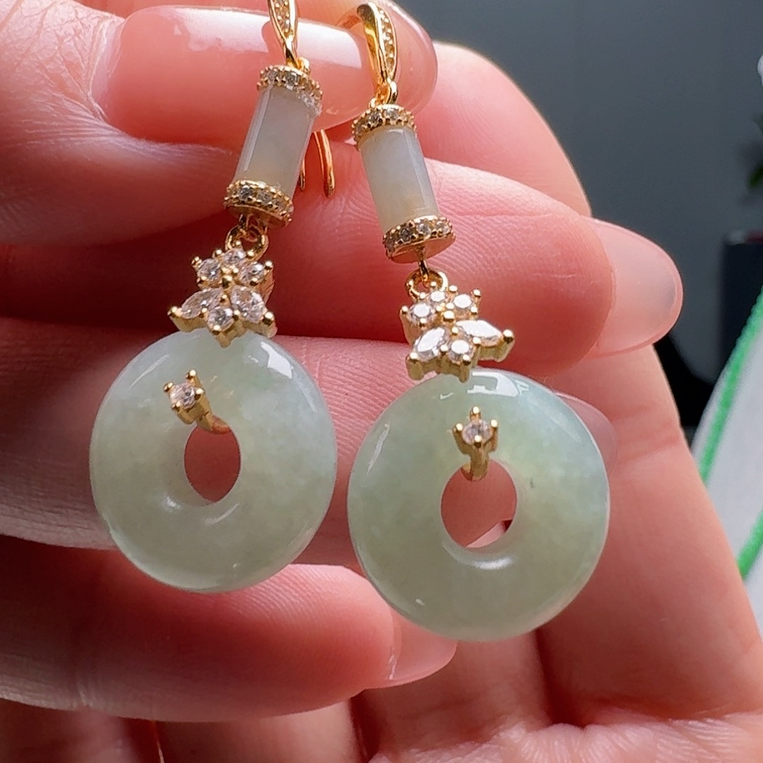 翡翠耳饰银S925镶嵌天然