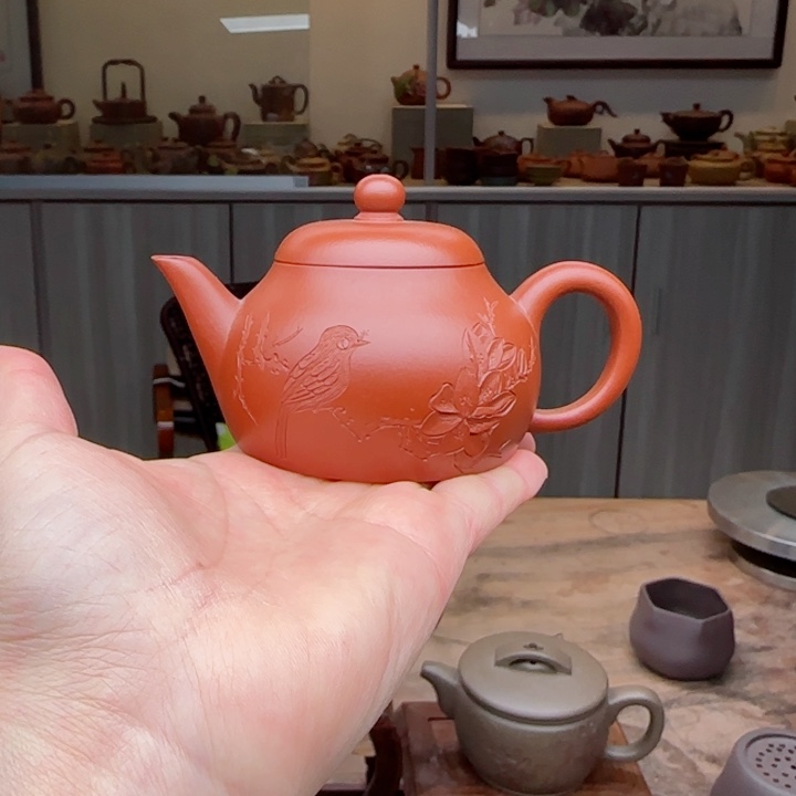 紫砂茶壶朱泥110 c C夫妻双国工作品