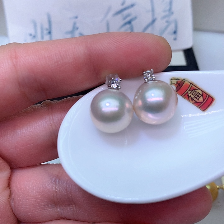 银S925镶嵌耳饰淡水珍珠