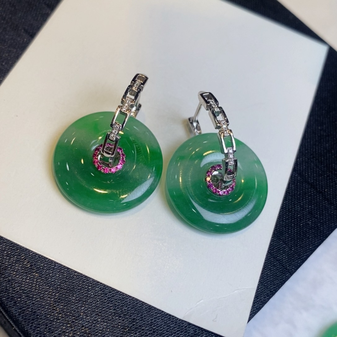 翡翠耳饰18K金镶嵌设计款锁链耳包➕甜甜圈