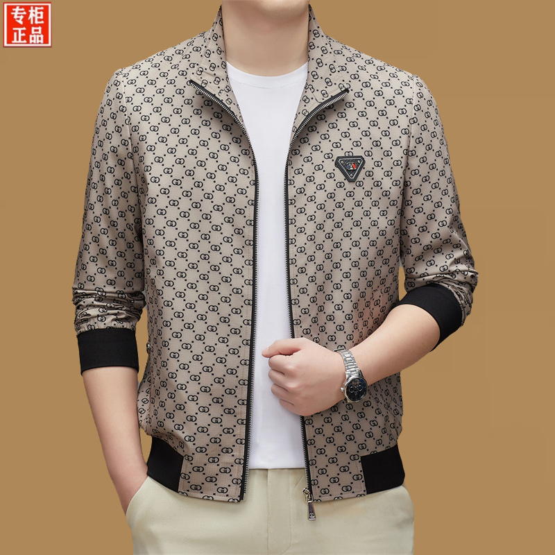 GABBANIE专柜高档立领夹克男士休闲春秋中青年商务印花薄款外套潮