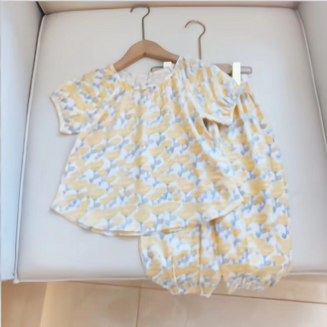 小云朵  棉绸亲子短袖套装2025夏季女童可爱短袖长裤套装