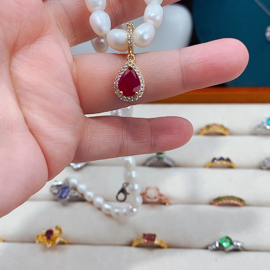 红宝石颈饰银S925镶嵌