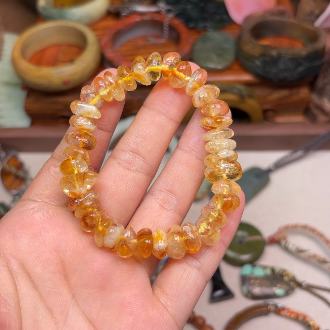 黄晶手链银S925镶嵌天然水晶