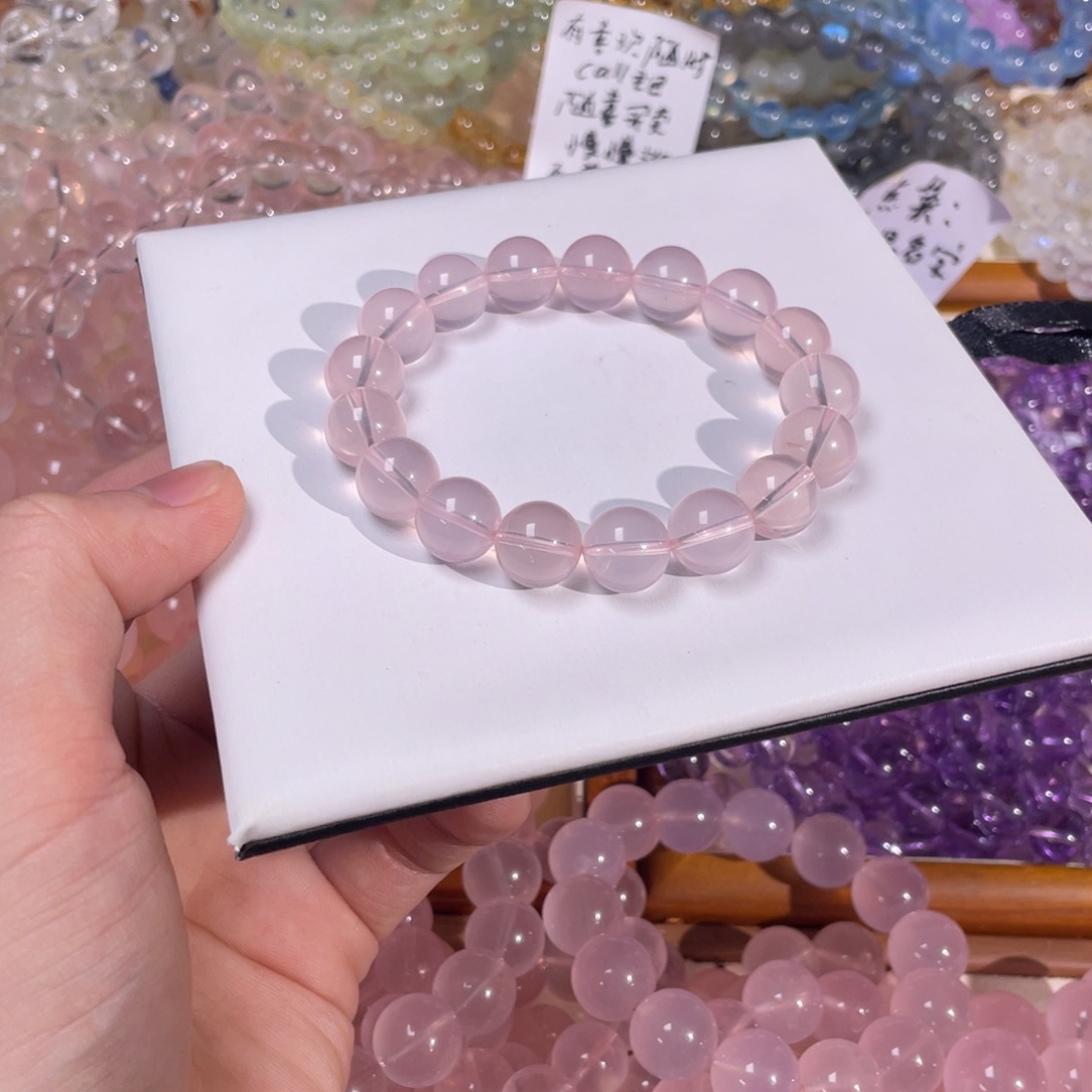小***女芙蓉石未镶嵌手链粉水晶11mm+手串