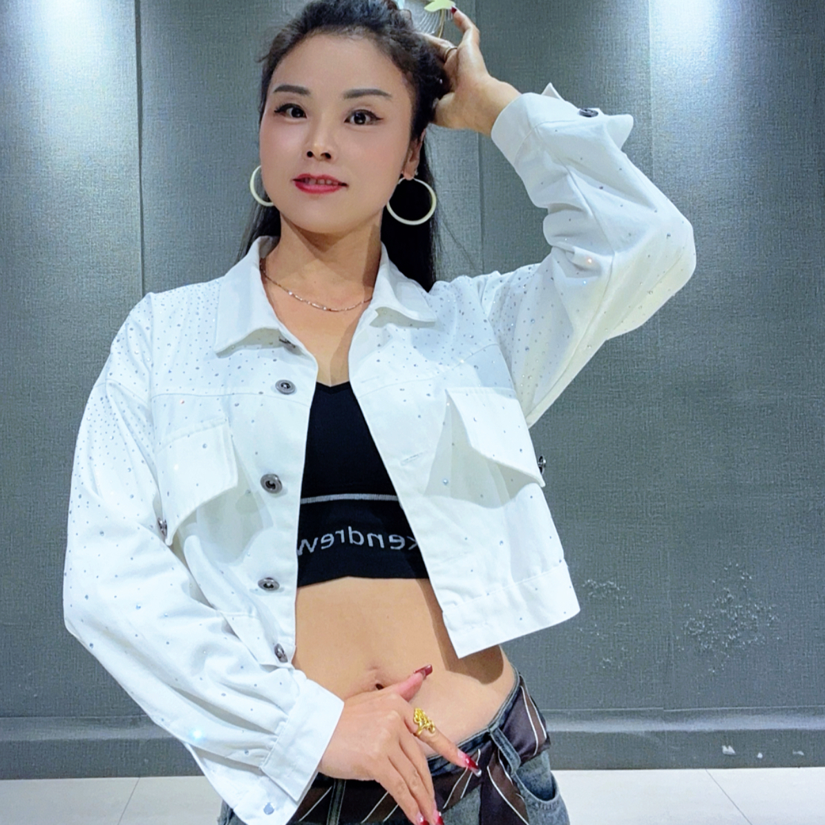 ZY2025秋冬新款时尚曳步舞爵士舞爆款水洗棉烫钻上衣小外套