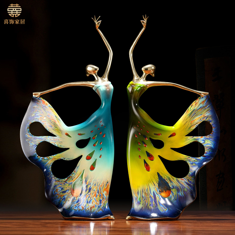 雀之舞者全铜摆件现代新中式创意家居客厅玄关酒柜装饰品轻奢礼品