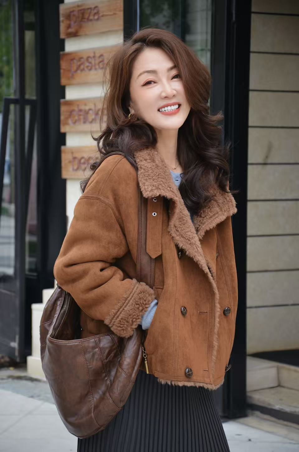 高品质皮毛一体100%澳洲绵羊毛外套