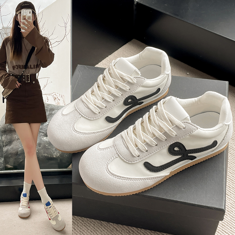 真皮软底阿甘鞋女2025款复古百搭拼色德训鞋显瘦运动休闲鞋（201）