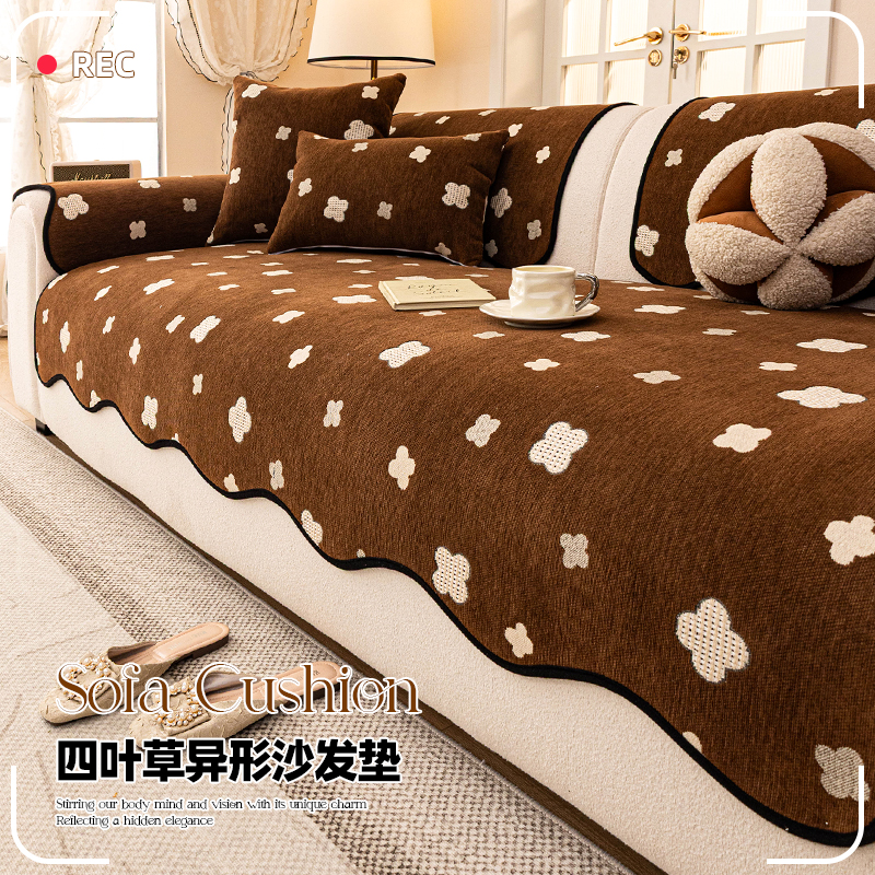 高级感雪尼尔沙发垫四季通用2026新款固定防滑一片式坐垫直排盖布