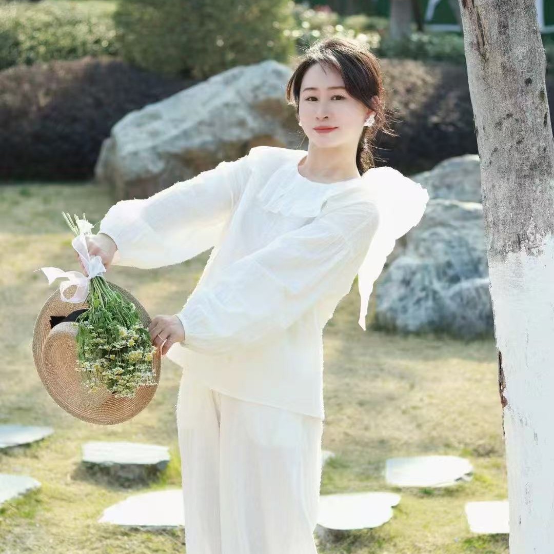 朵朵可可dw251cz041荷叶领纯色春夏甜美女士家居服睡衣套装