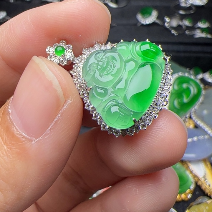 翡翠18K金镶嵌吊坠(不含链)