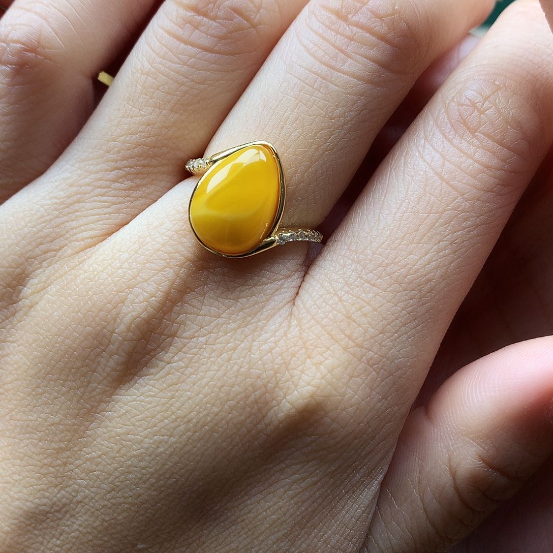 蜜蜡银S925镶嵌戒指戒指