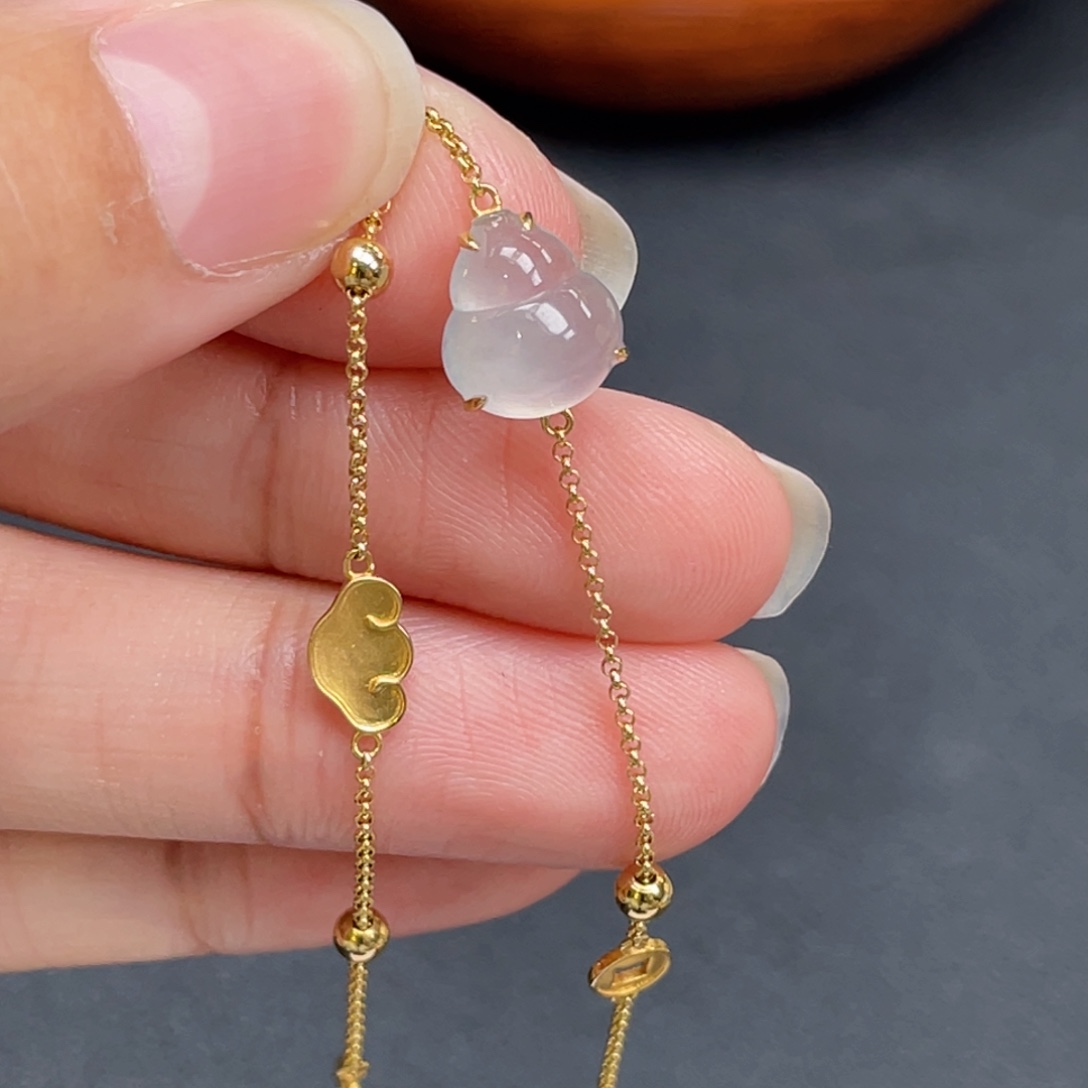 翡翠18K金镶嵌手链高冰葫芦