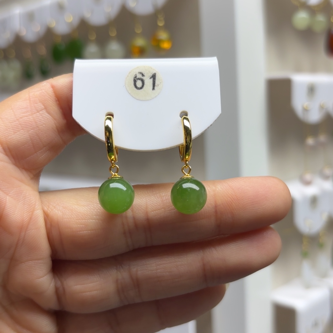 和田玉银S925镶嵌耳饰