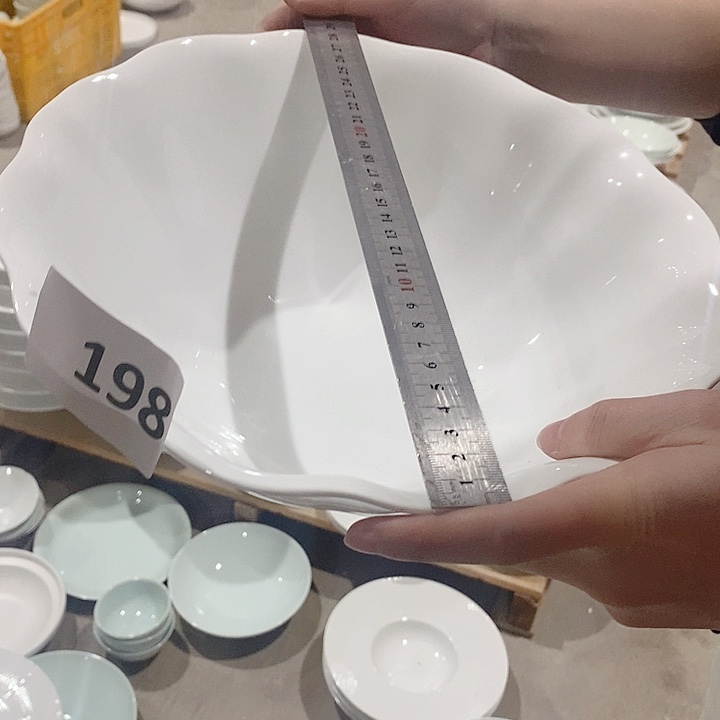 白瓷老白胎198号花瓣11寸汤碗1个装