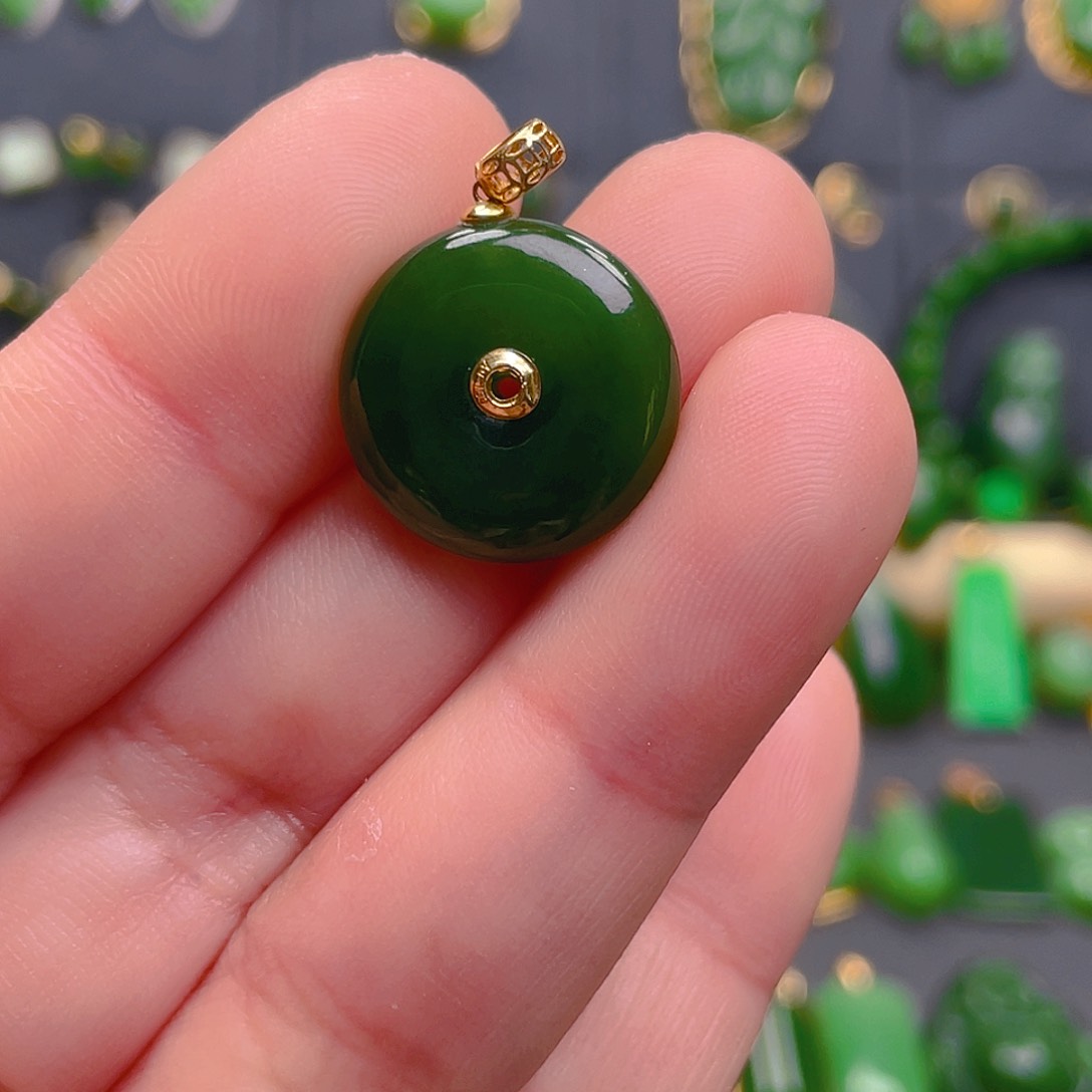 和田玉（碧玉）吊坠(不含链)18K金镶嵌398