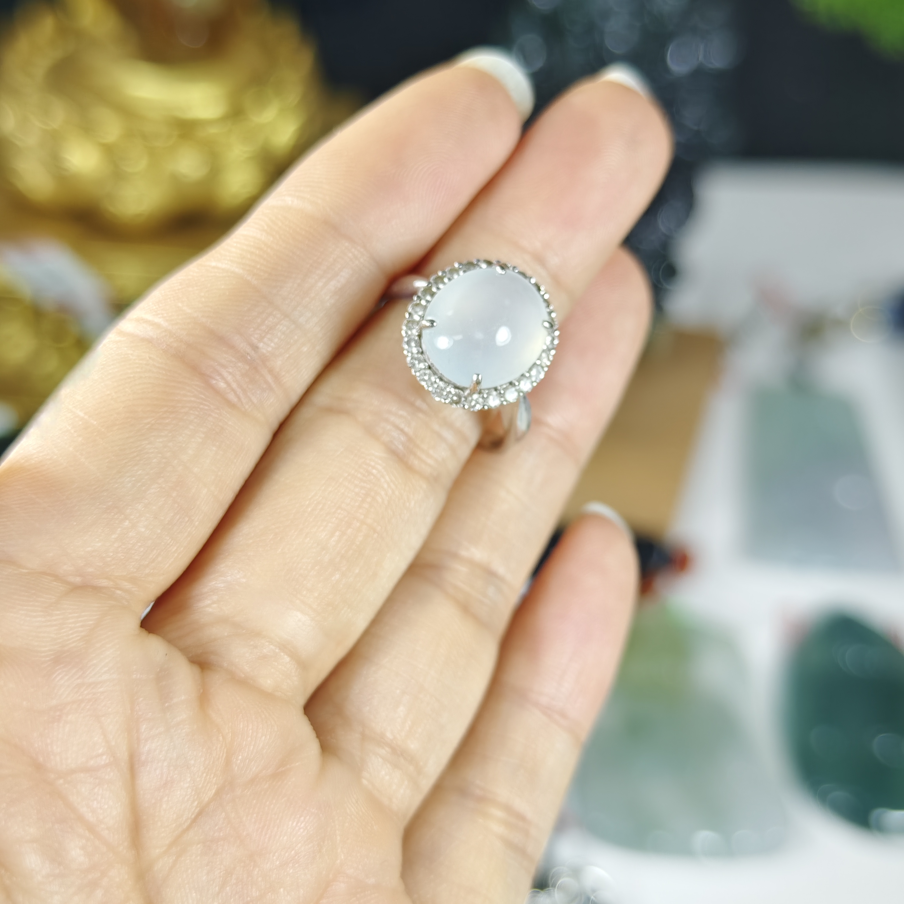 天然a货翡翠18k金镶嵌戒指