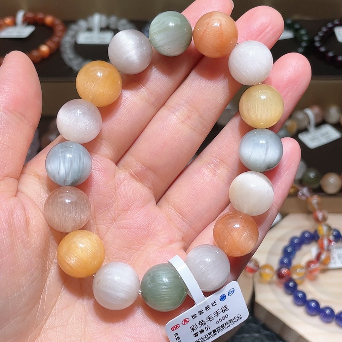 水晶手链未镶嵌兔毛手链，晶体通透