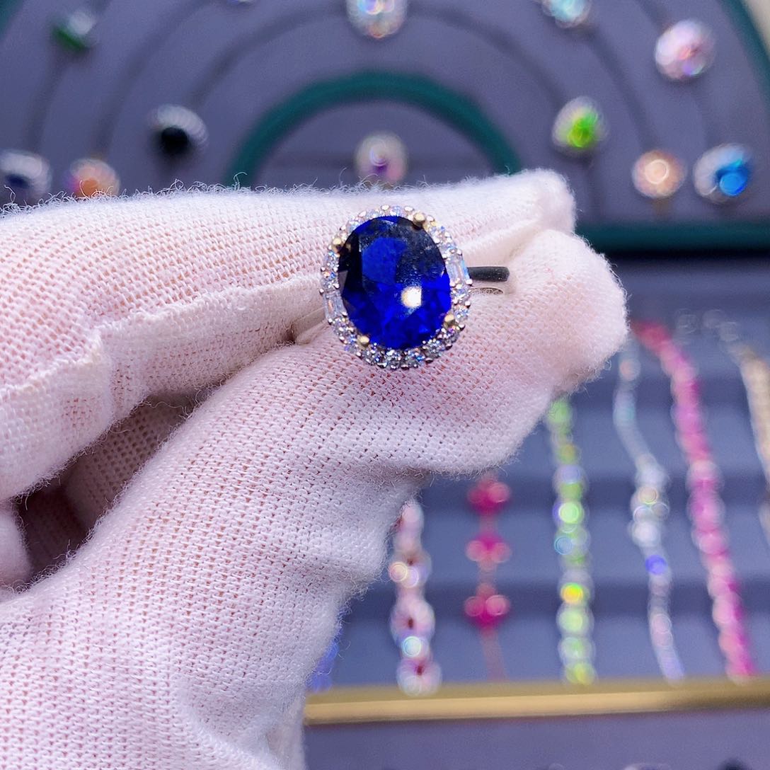 蓝宝石戒指银S925镶嵌