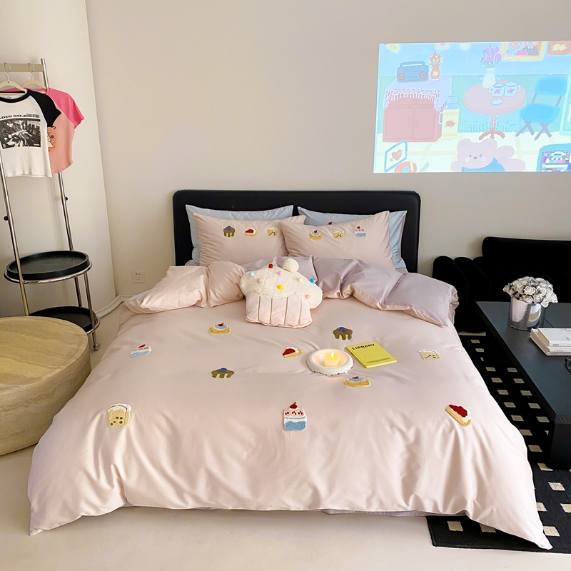 25年简约ins风100s全棉长绒棉四件套可爱毛巾绣刺绣被套床上用品