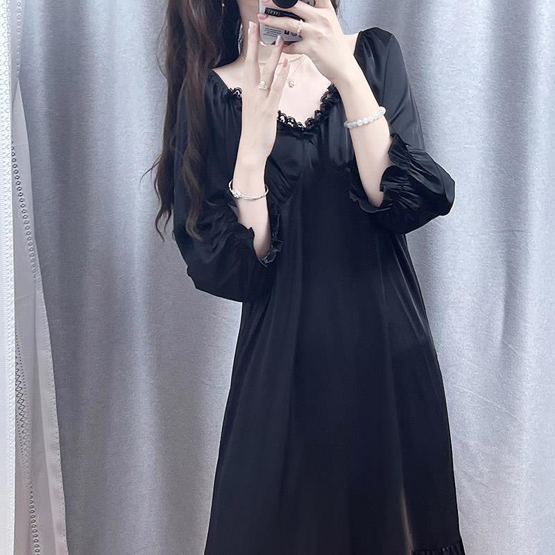 维多利亚轻奢品质～！法式设计感甜美睡裙荷叶边中长款仙女裙睡衣