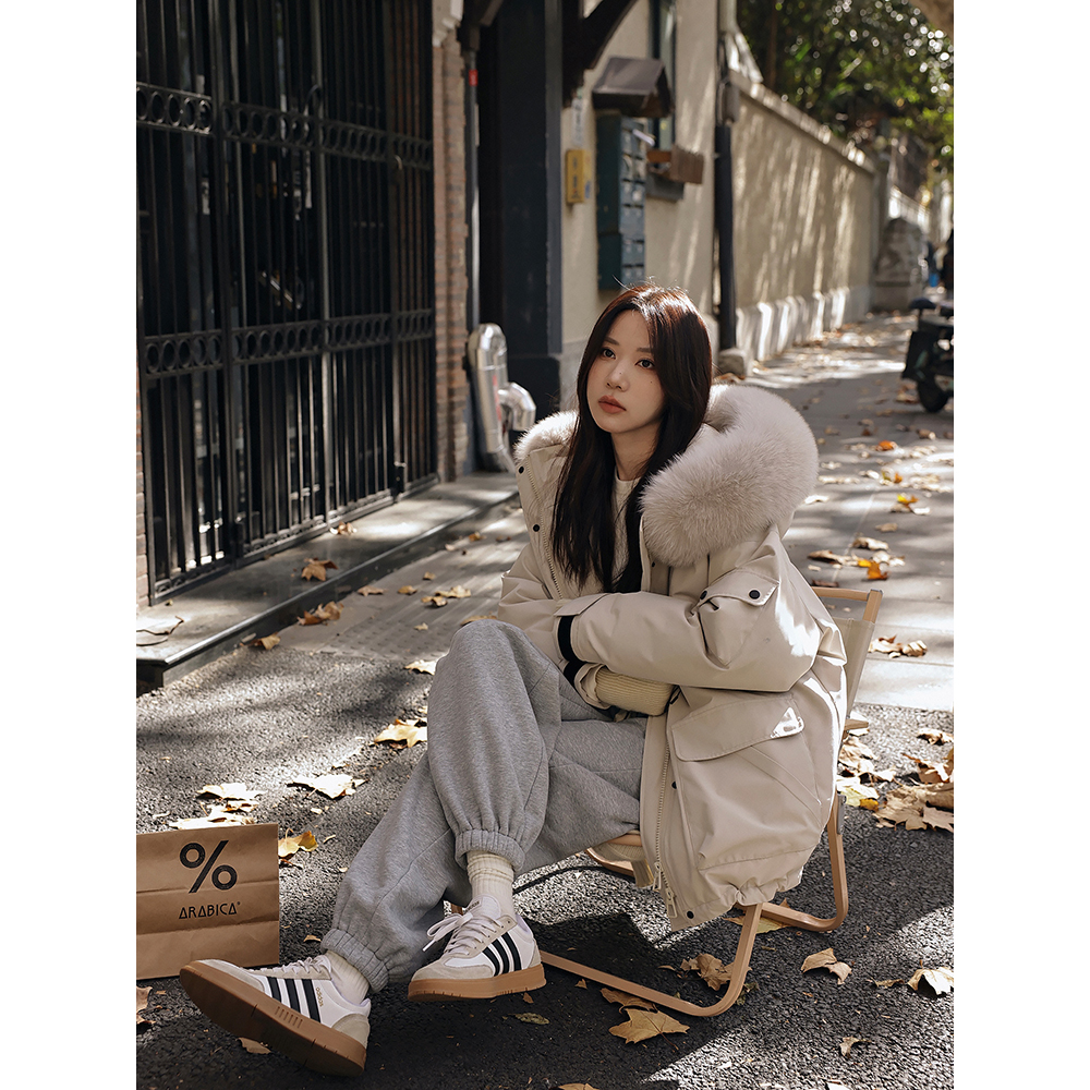 张贝贝ibell工装狐狸毛领羽绒保暖休闲户外冲锋衣