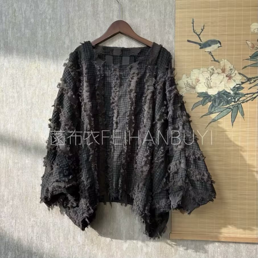 复古砂洗炒色毛毛料贴立领个性休闲蝙蝠衫（长60-65胸围2米）