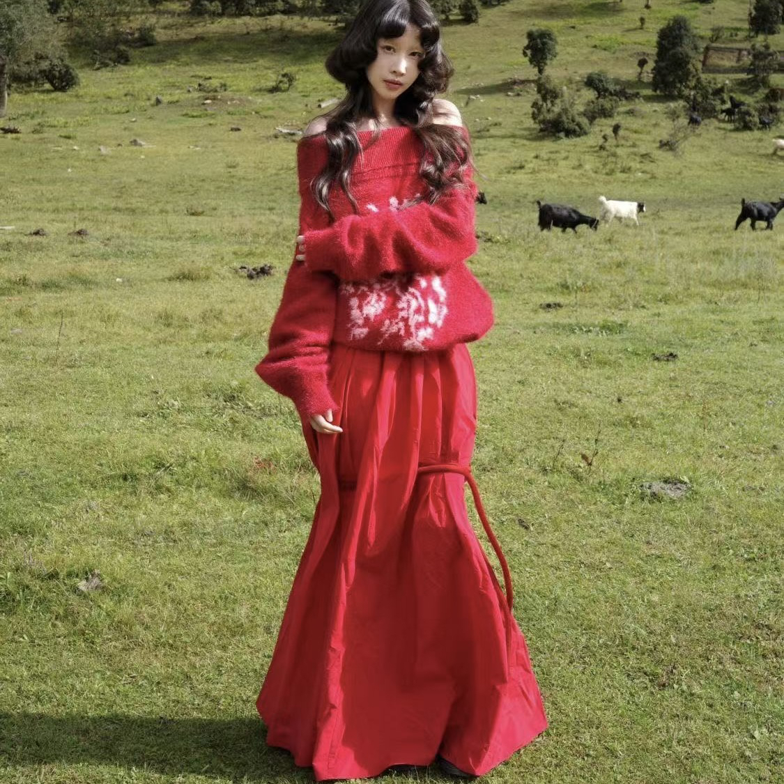 【CS】 一字领毛衣女秋冬季新款纯色露肩加厚百搭慵懒风针织上衣