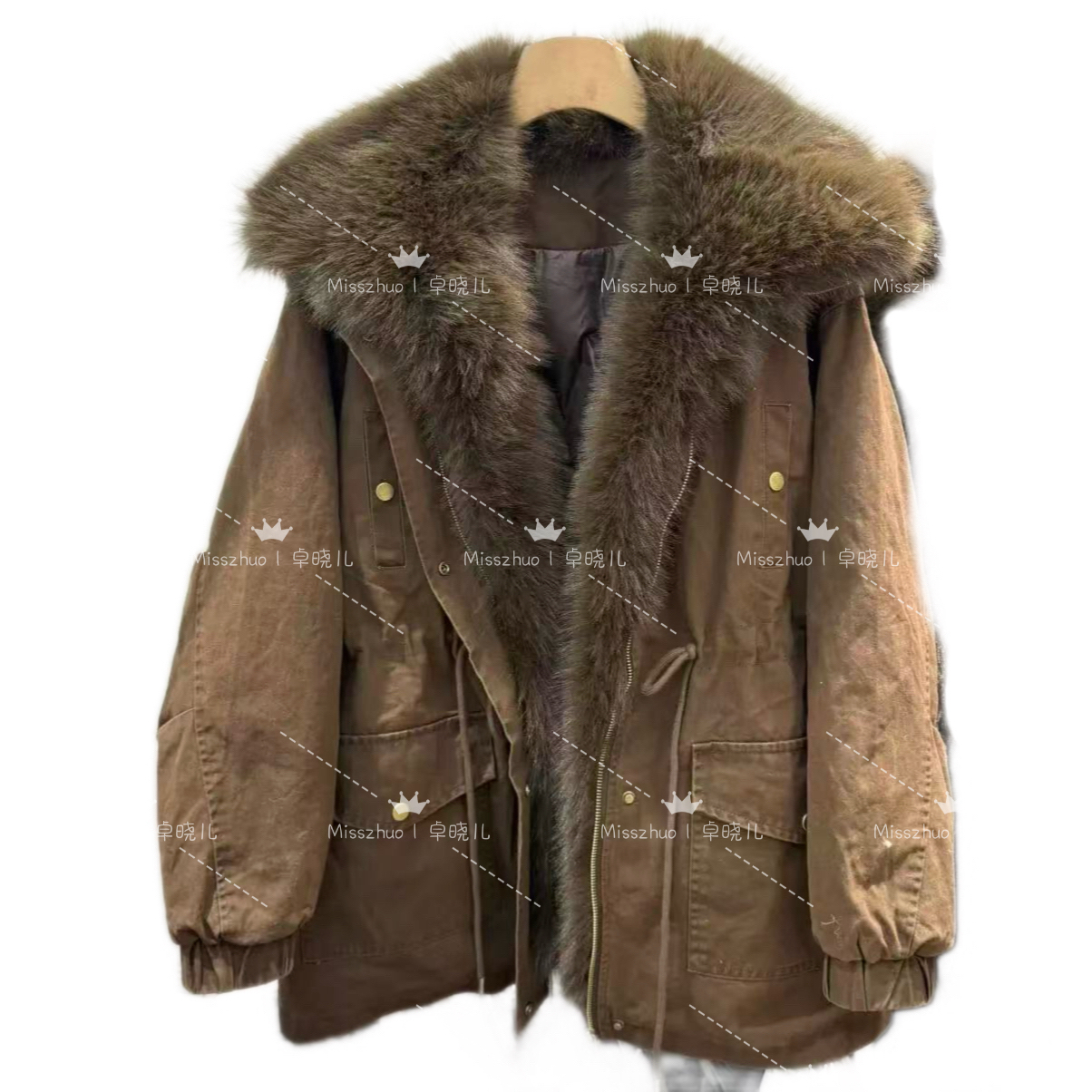 Miss｜zhuo卓晓儿 工装风收腰大毛领中长款羽羽女冬季保暖外套