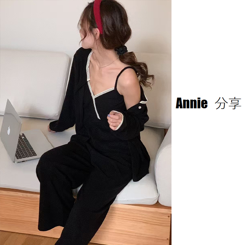 三件套/韩国ins风/红色/时尚睡衣女/棉布舒适家居套装