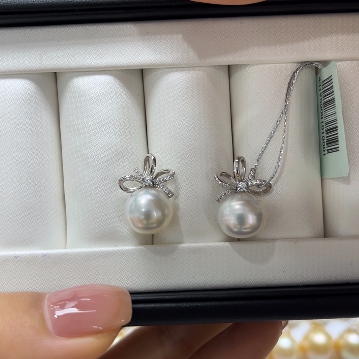 海水珍珠耳饰银S925镶嵌11mm