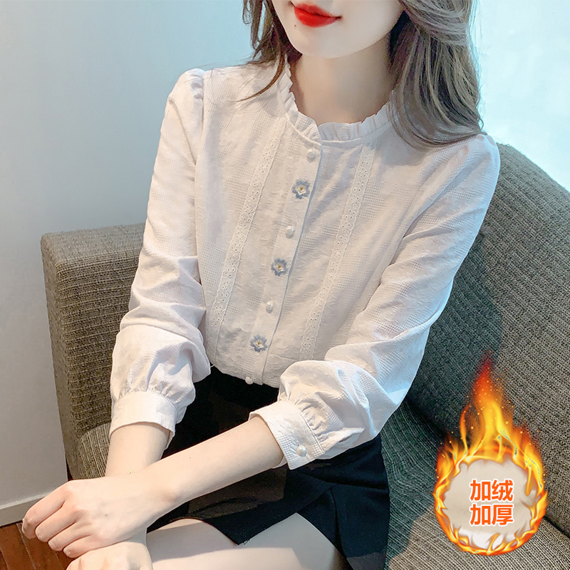 全额运费补贴  法式立领衬衫女2025年新款宽松遮肚打底衫气质上衣