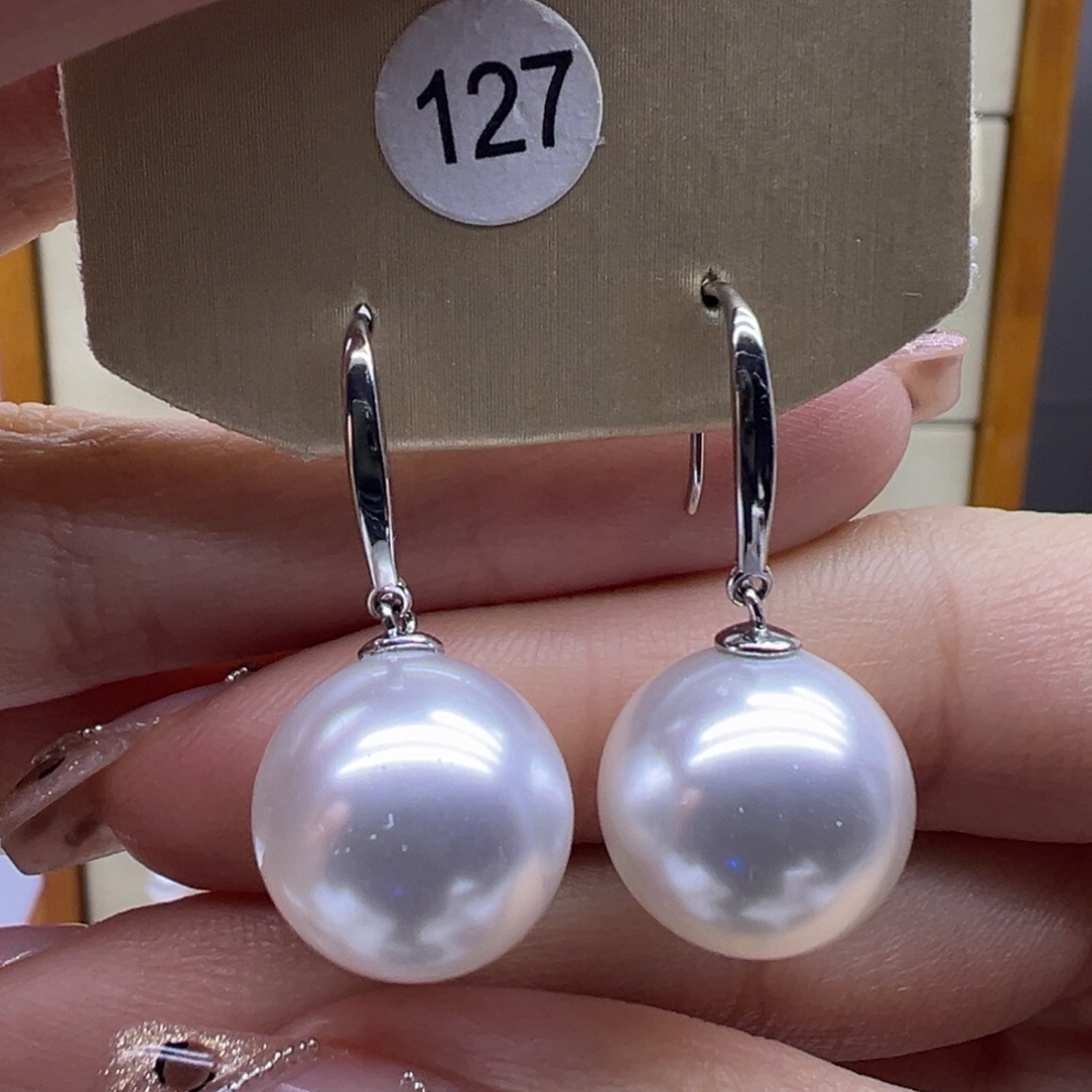 耳饰银S925镶嵌淡水珍珠