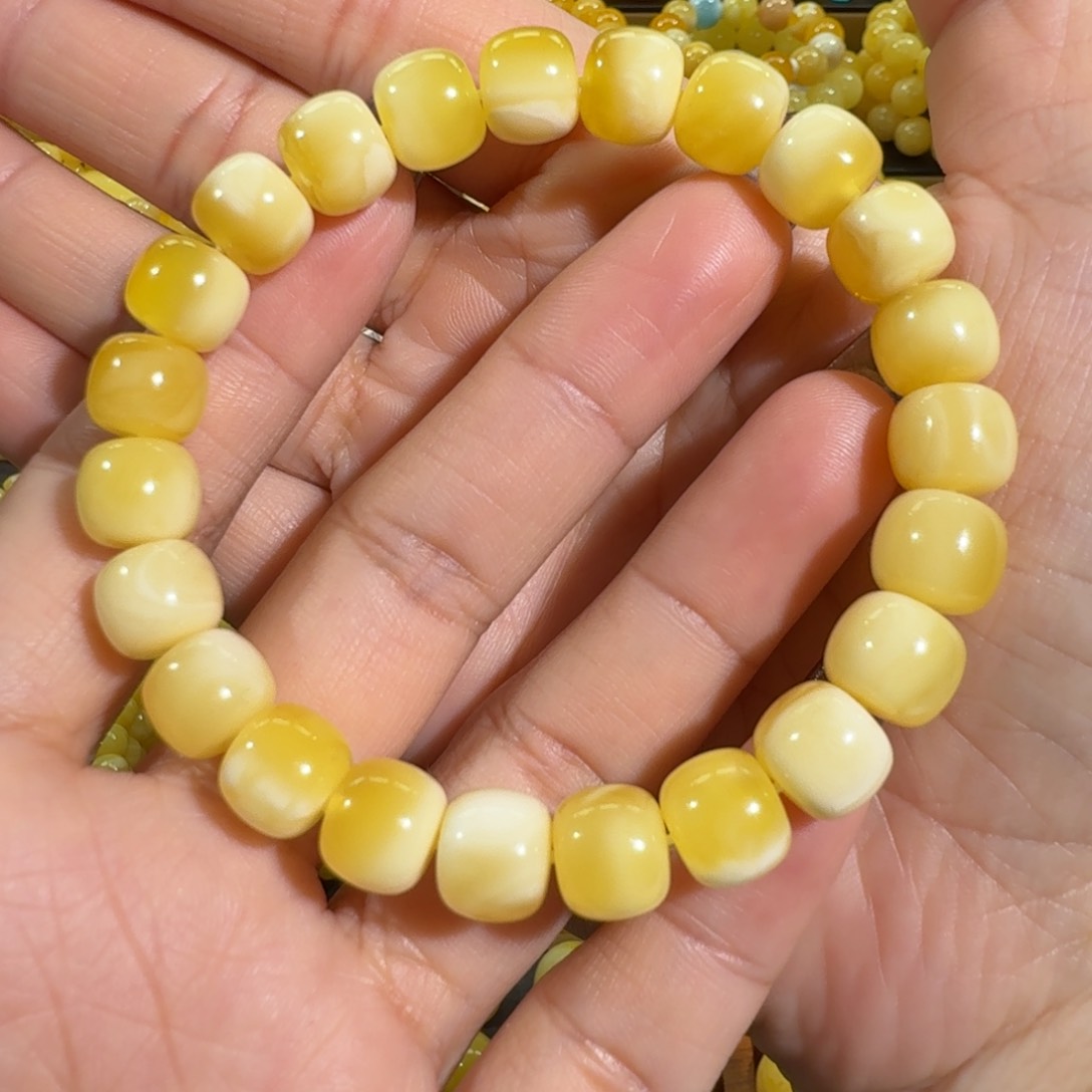 琥珀手链未镶嵌10m+精工老型金白花蜡手串13.4