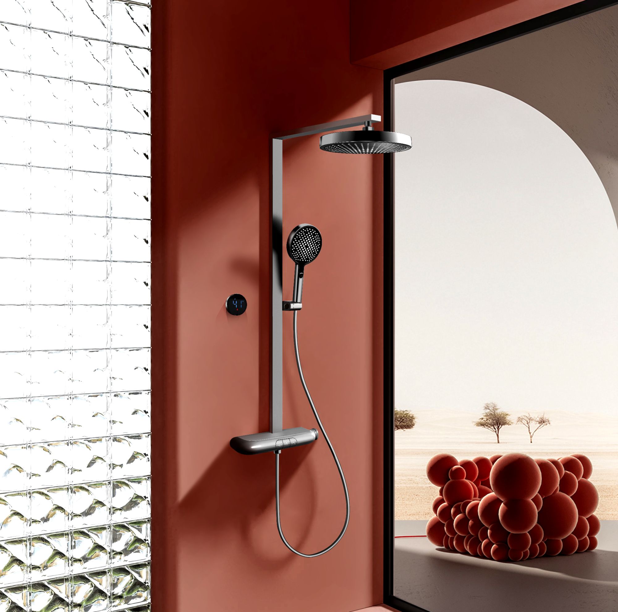 英图云朵恒温全铜主体多功能分离数显增压按摩淋浴视频花洒套装