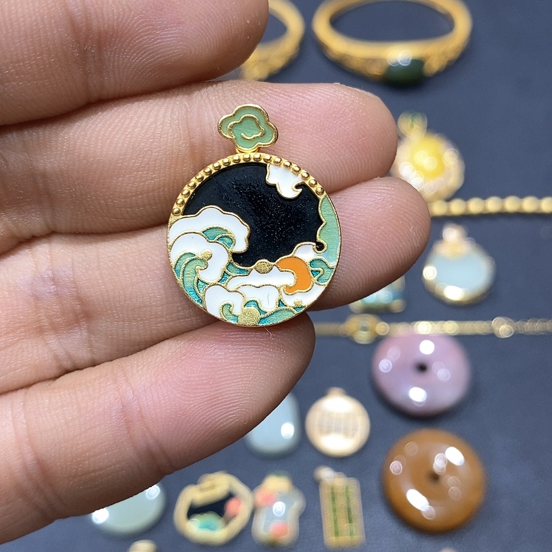 和田玉颈饰银S925镀金镶嵌