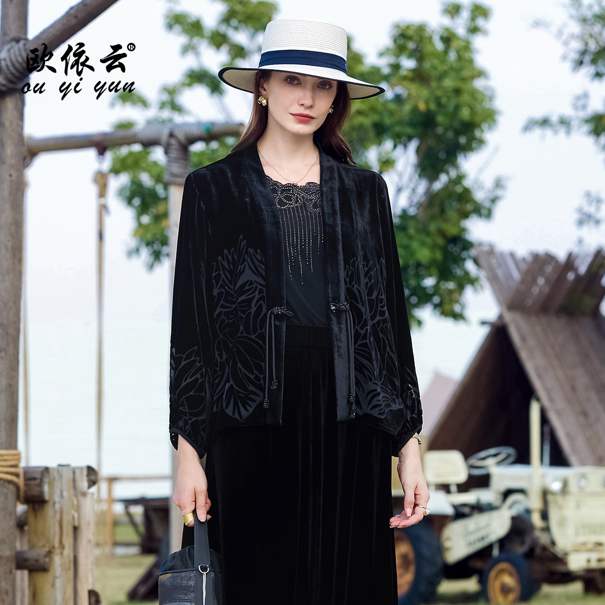 50193欧依云中年妈妈春装短外套桑蚕丝气质洋气一粒扣上衣显瘦