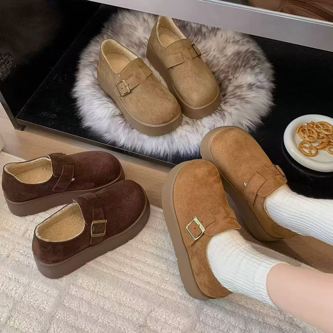 全包勃肯鞋女2025新款网红复古一脚蹬乐福鞋厚底松糕秋冬真皮鞋